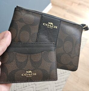 Coach Brown Wristlet and Card Holder Set